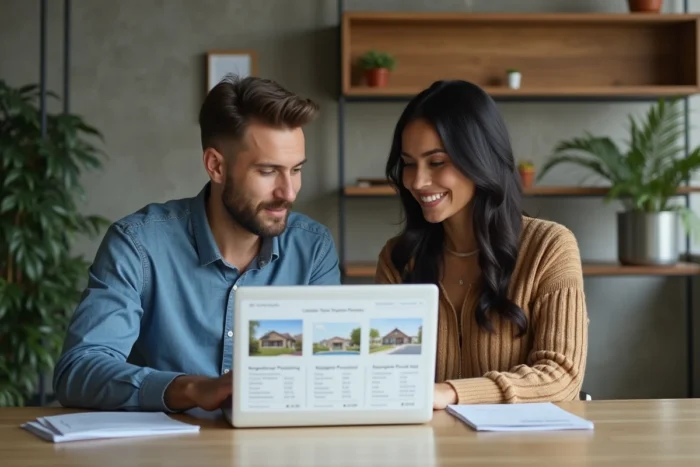 Deux professionnels de l'immobilier collaborant sur la plateforme Immobserver pour comparer des biens et analyser le marché