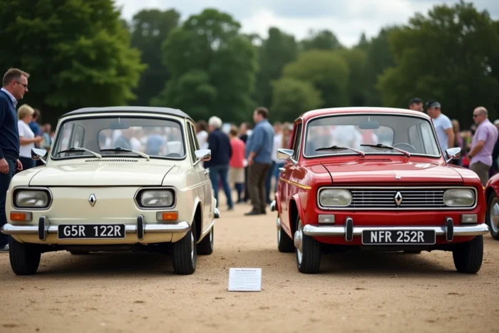Comparaison côte à côte d'une Renault 5 et d'une Renault Super 5 lors d'un salon de voitures classiques en France