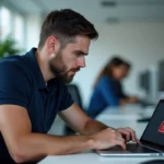 Technicien informatique face à un message d'erreur de connexion sur un portail professionnel Renault Dialogys